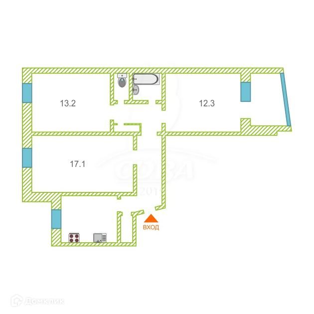 Продаётся 3-комнатная квартира, 65.2 м²