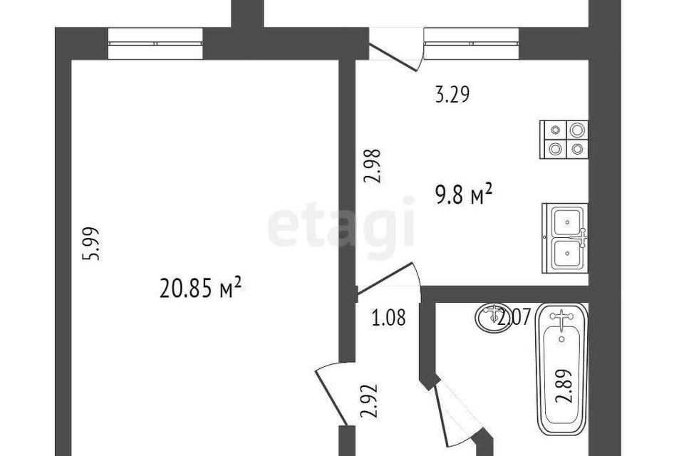 Продаётся 1-комнатная квартира, 43 м²