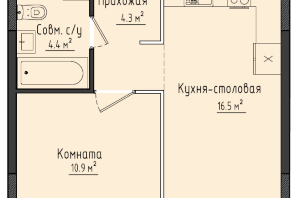 Продаётся 1-комнатная квартира, 36.1 м²