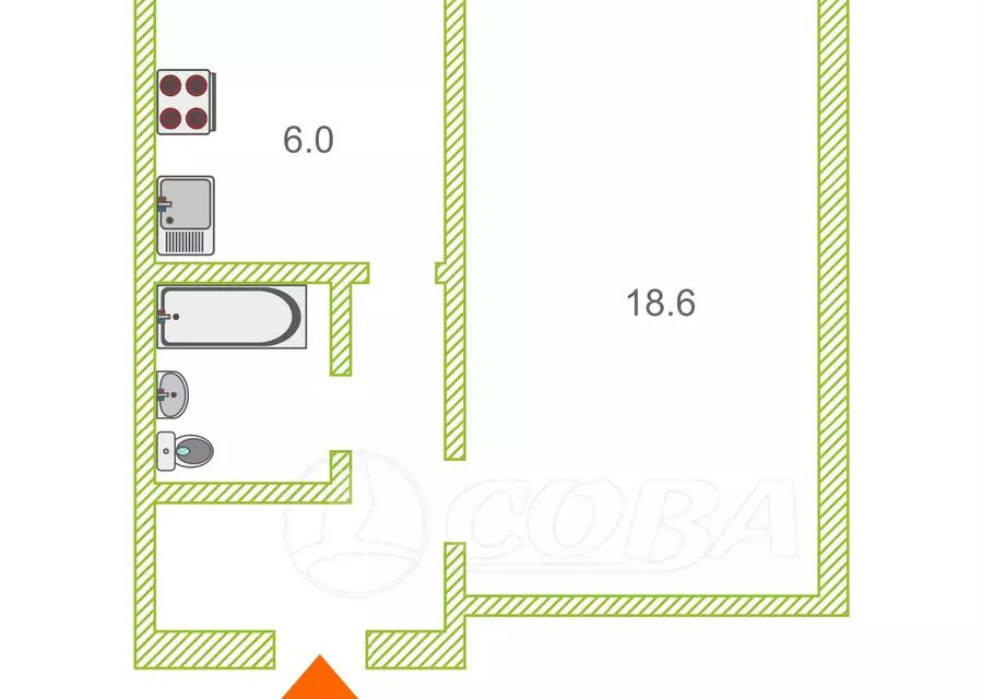 Продаётся 1-комнатная квартира, 32 м²