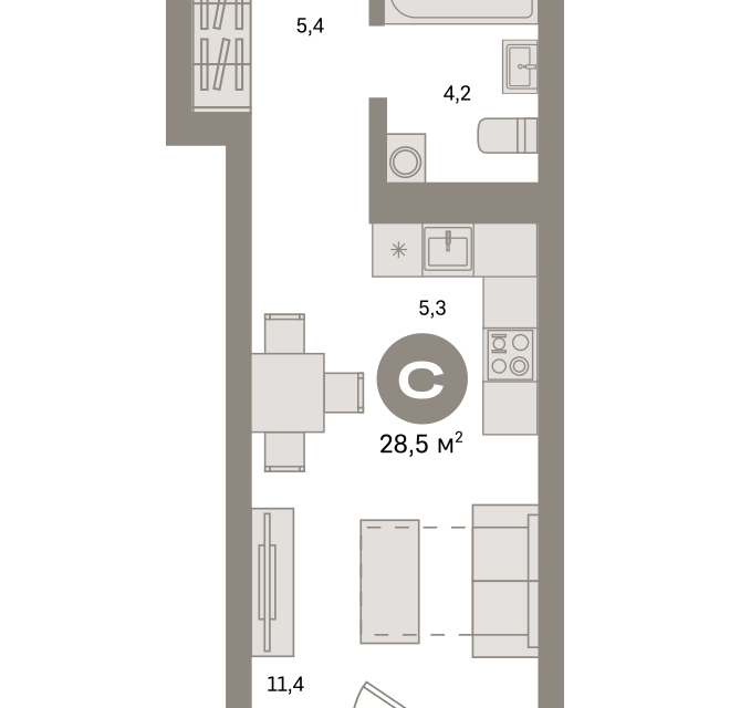 Продаётся студия, 28.5 м²