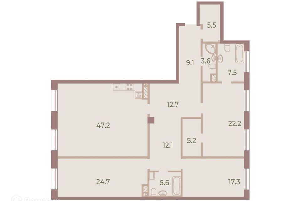 Продаётся 3-комнатная квартира, 173 м²
