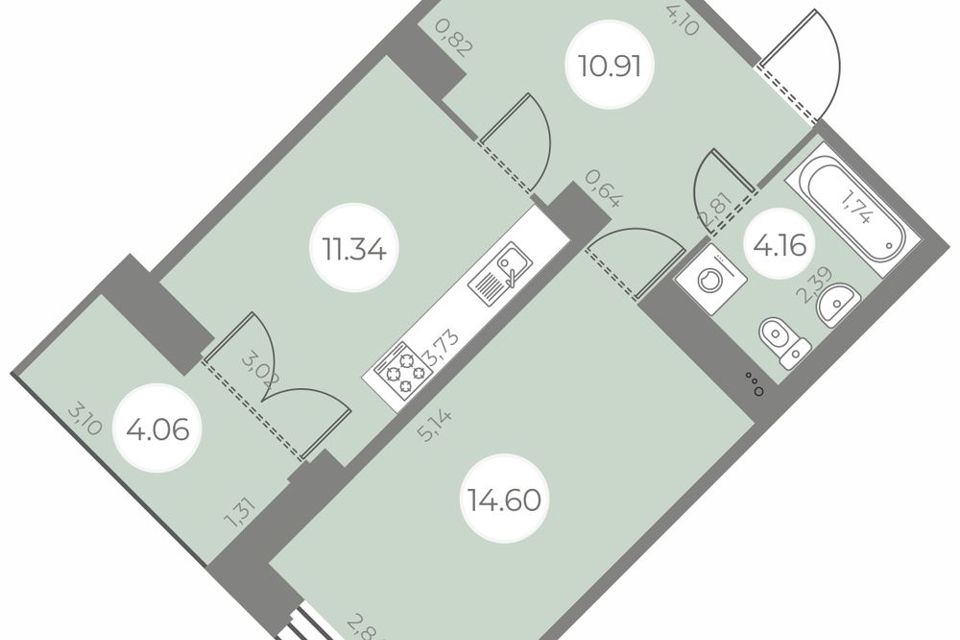 Продаётся 1-комнатная квартира, 43.04 м²