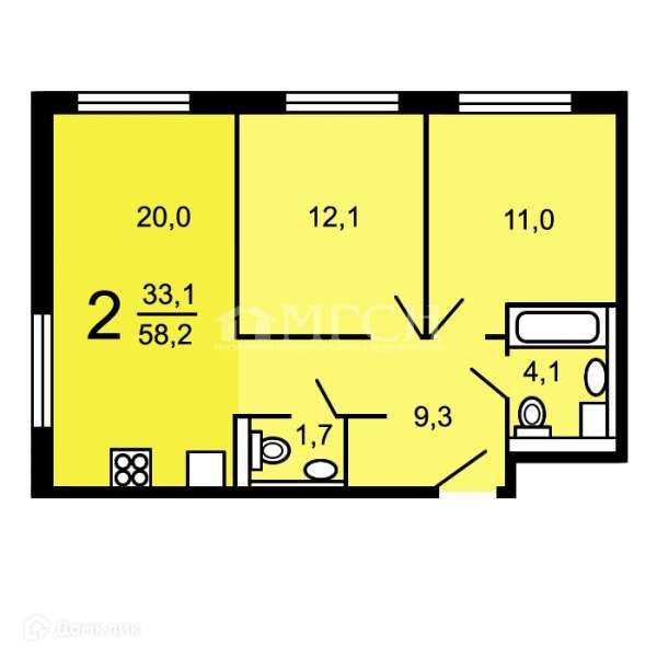 Продаётся 2-комнатная квартира, 59 м²