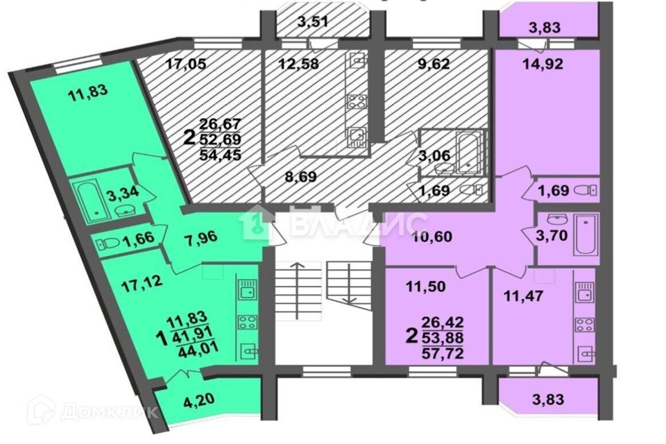 Продаётся 2-комнатная квартира, 54.5 м²