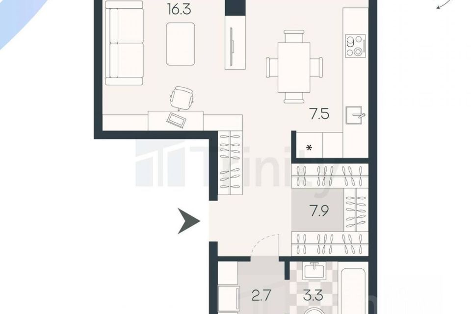 Продаётся 1-комнатная квартира, 37.7 м²