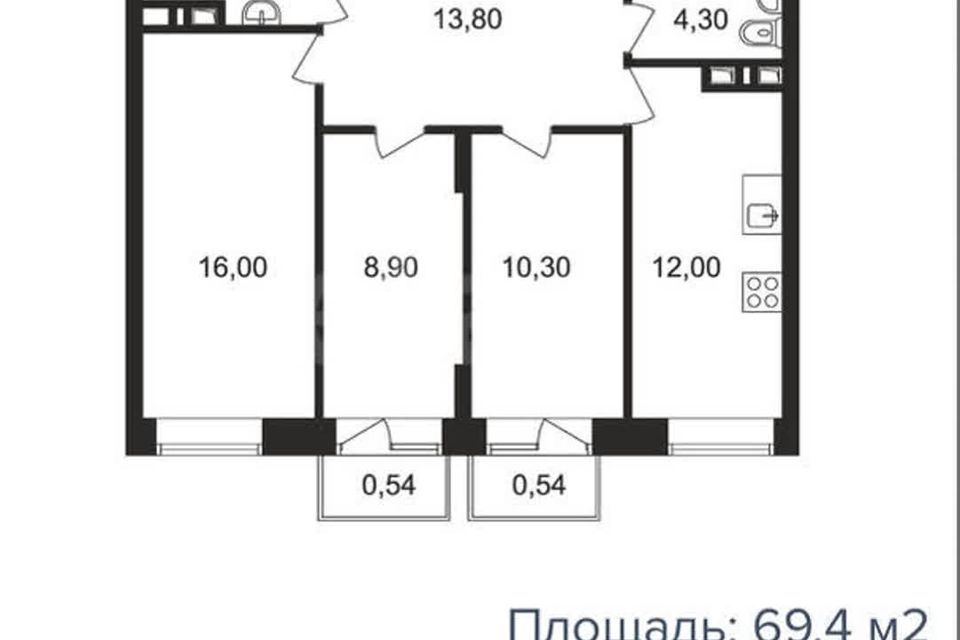 Продаётся 3-комнатная квартира, 70 м²