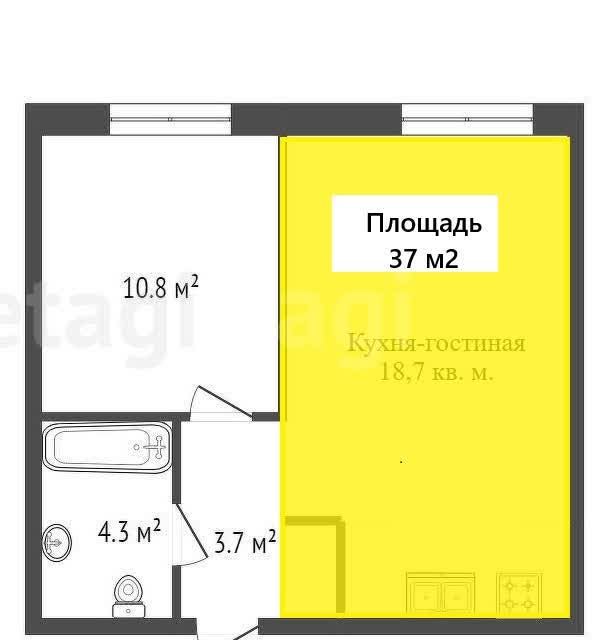 Продаётся 1-комнатная квартира, 36.9 м²