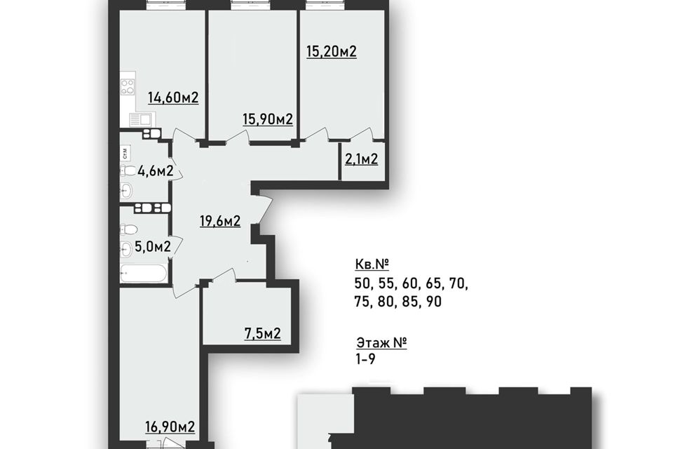 Продаётся 3-комнатная квартира, 105.73 м²