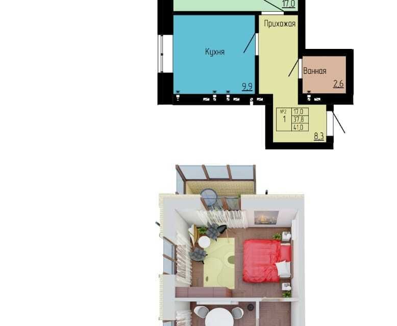 Продаётся 1-комнатная квартира, 41 м²
