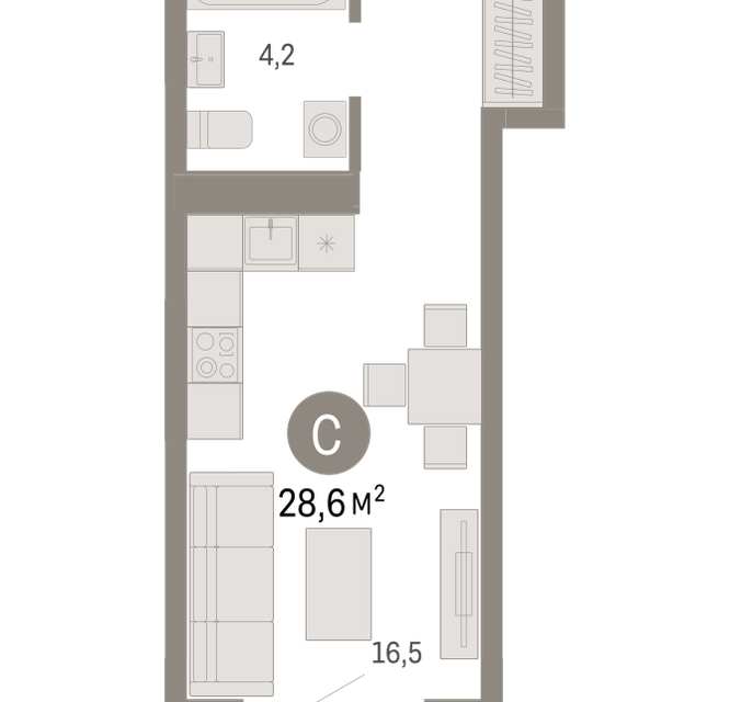 Продаётся студия, 28.6 м²