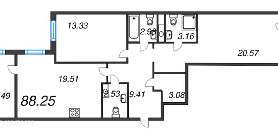 Продаётся 3-комнатная квартира, 90 м²