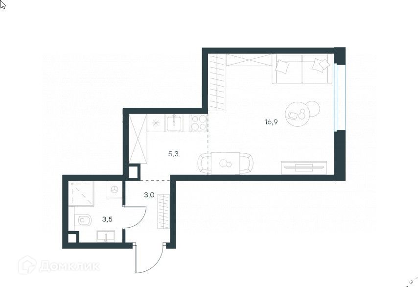 Продаётся студия, 28.7 м²