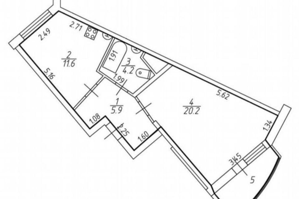 Продаётся 1-комнатная квартира, 42 м²