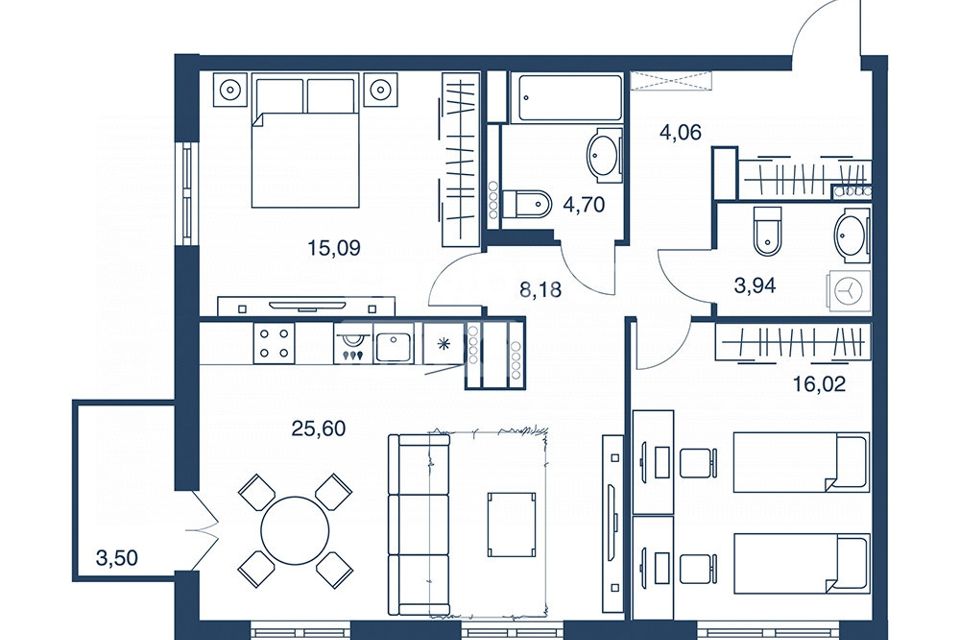 Продаётся 2-комнатная квартира, 81.09 м²