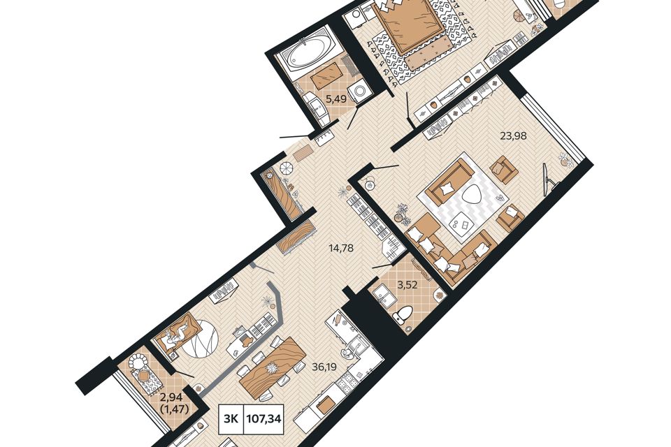 Продаётся 3-комнатная квартира, 106 м²