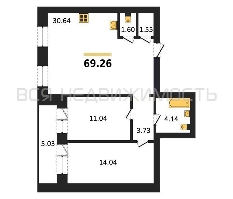 Продаётся 2-комнатная квартира, 67.4 м²