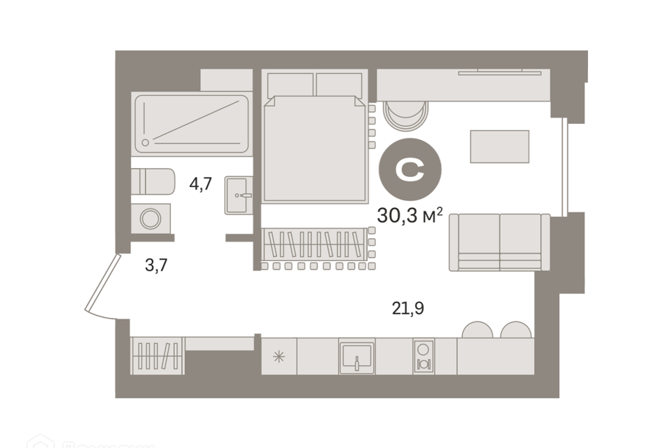 Продаётся студия, 30.3 м²