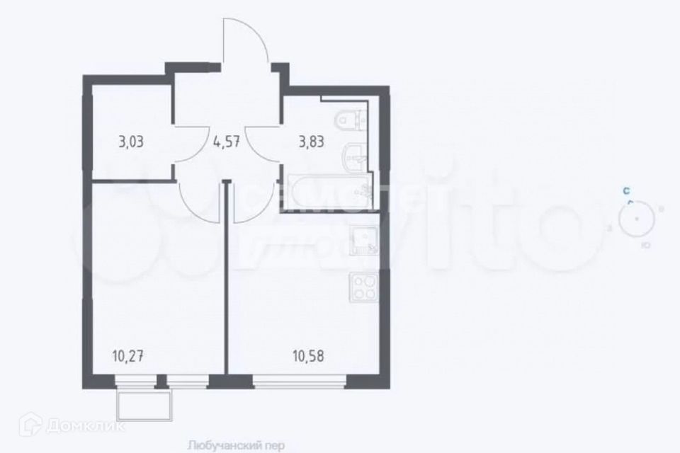 Продаётся 1-комнатная квартира, 32.3 м²