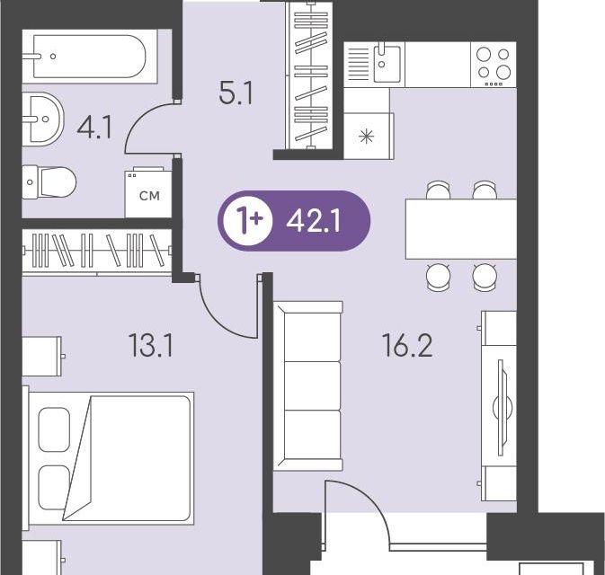 Продаётся 2-комнатная квартира, 42.1 м²