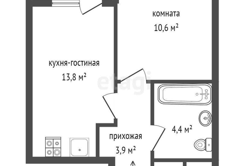 Продаётся 1-комнатная квартира, 35.1 м²