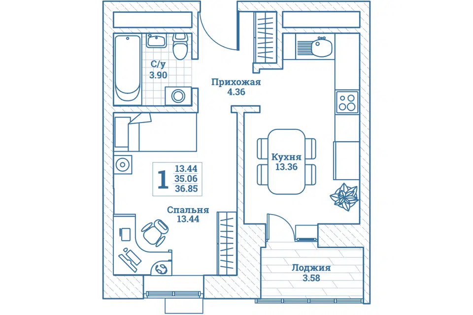 Продаётся 1-комнатная квартира, 37.2 м²