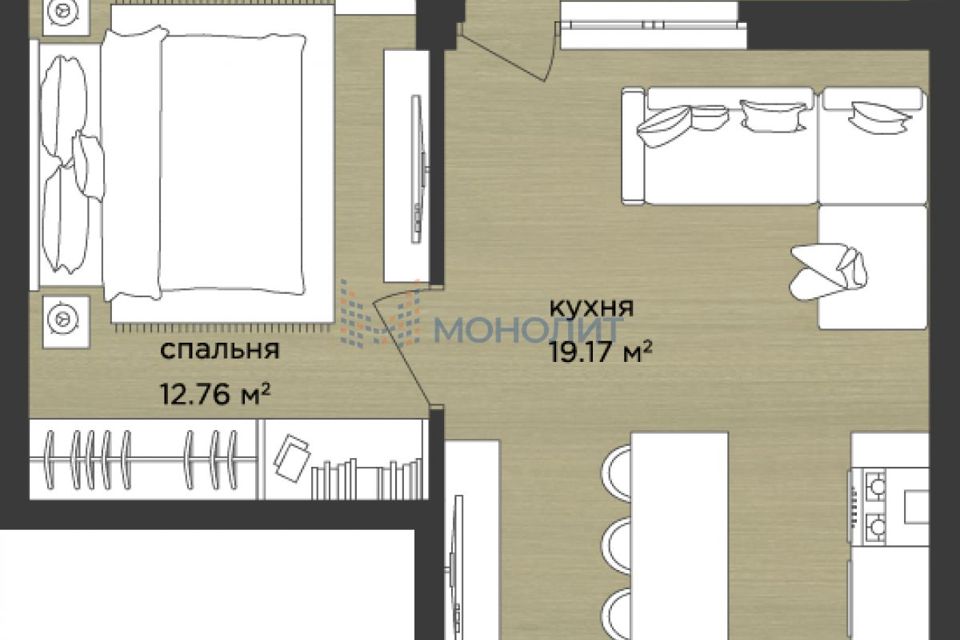 Продаётся 1-комнатная квартира, 41.4 м²