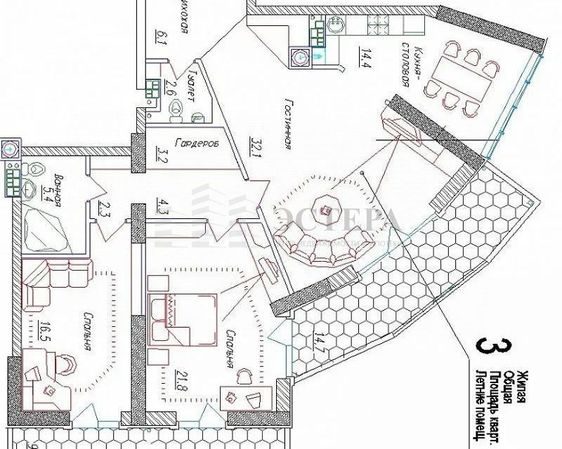 Продаётся 3-комнатная квартира, 136 м²