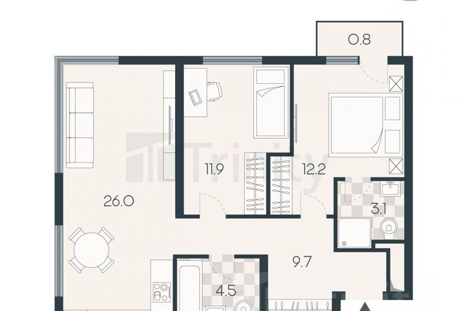 Продаётся 2-комнатная квартира, 68.3 м²