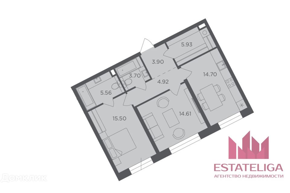 Продаётся 2-комнатная квартира, 68.8 м²