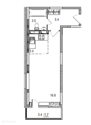 Продаётся 1-комнатная квартира, 32.5 м²