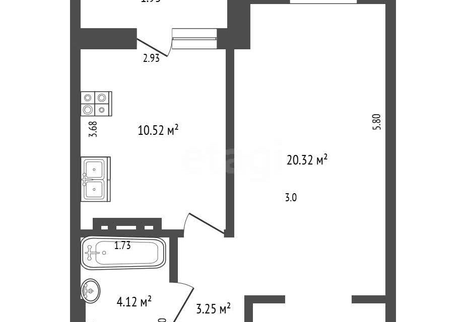 Продаётся 1-комнатная квартира, 42 м²