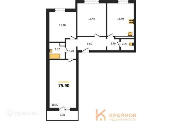 Продаётся 3-комнатная квартира, 75.9 м²