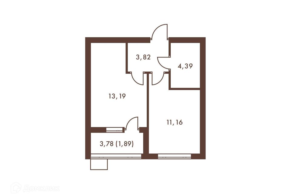 Продаётся 1-комнатная квартира, 34.45 м²