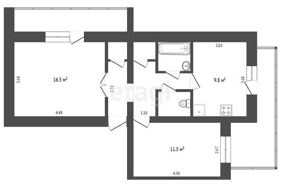Продаётся 2-комнатная квартира, 60 м²