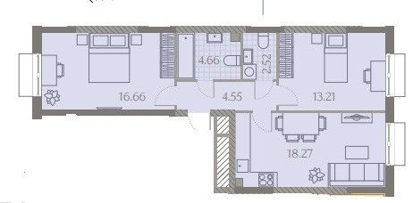 Продаётся 2-комнатная квартира, 59.9 м²