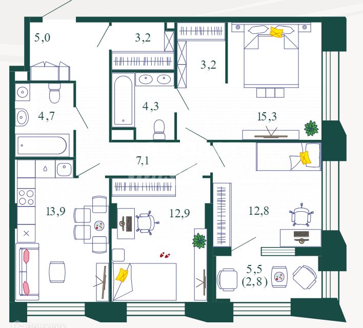 Продаётся 4-комнатная квартира, 85.2 м²