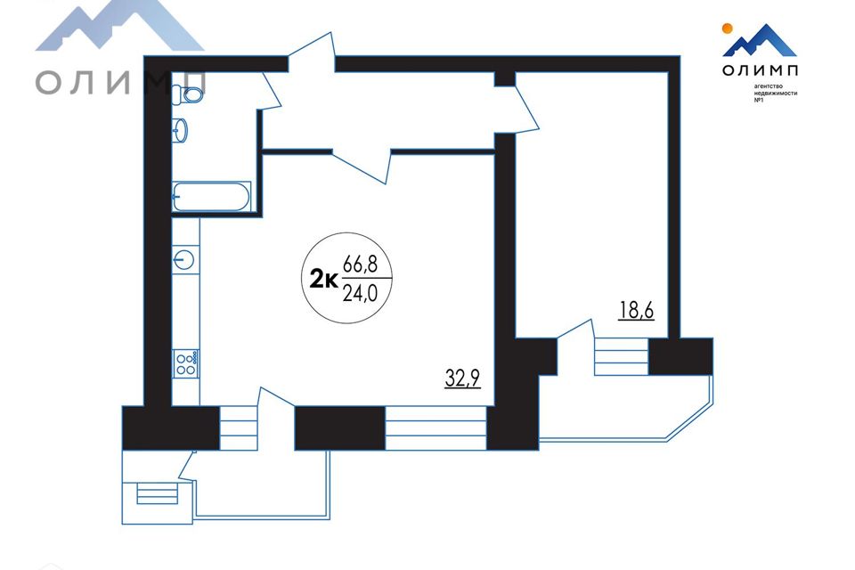 Продаётся 2-комнатная квартира, 66.8 м²
