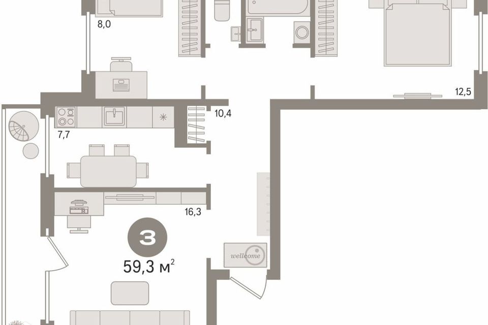 Продаётся 3-комнатная квартира, 59.3 м²