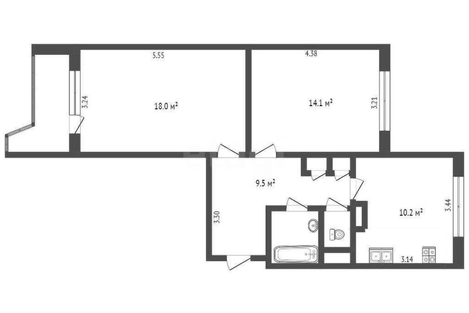 Продаётся 2-комнатная квартира, 58 м²
