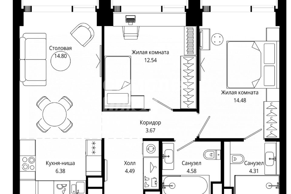 Продаётся 3-комнатная квартира, 65.4 м²