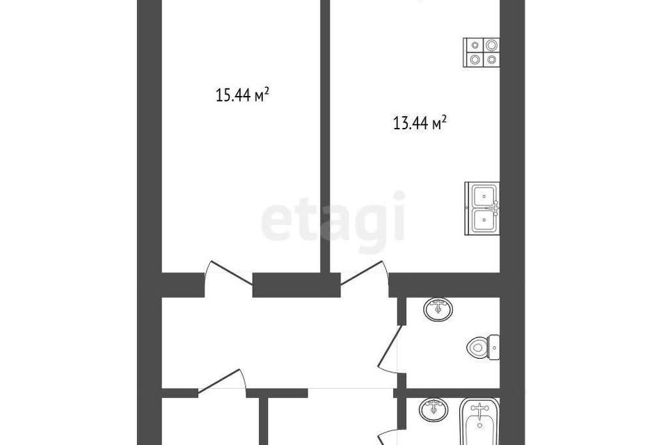Продаётся 1-комнатная квартира, 53 м²
