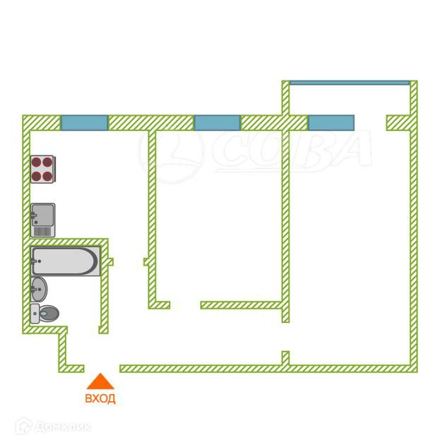 Сдаётся 2-комнатная квартира, 43 м²