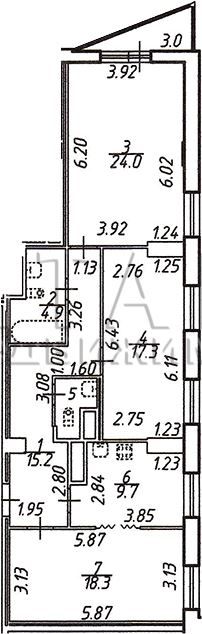 Продаётся 3-комнатная квартира, 91.6 м²