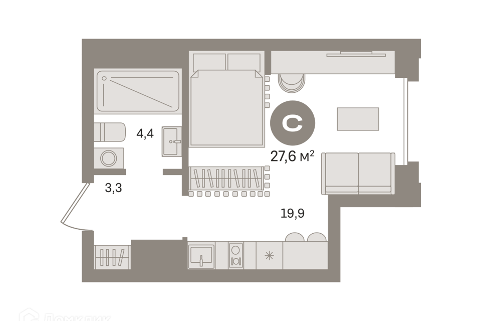 Продаётся студия, 27.43 м²