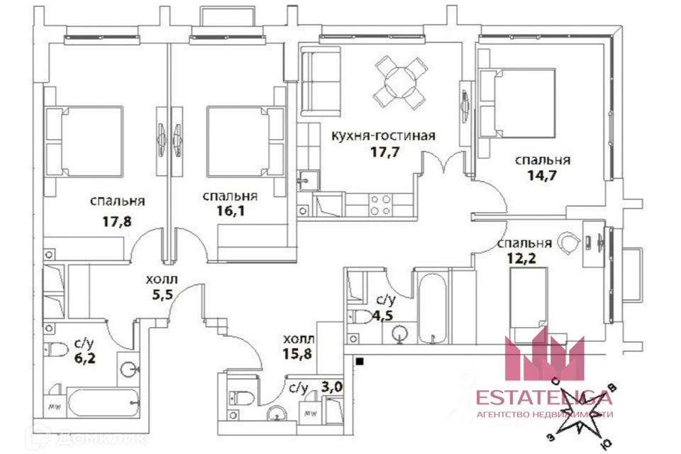 Продаётся 3-комнатная квартира, 120 м²