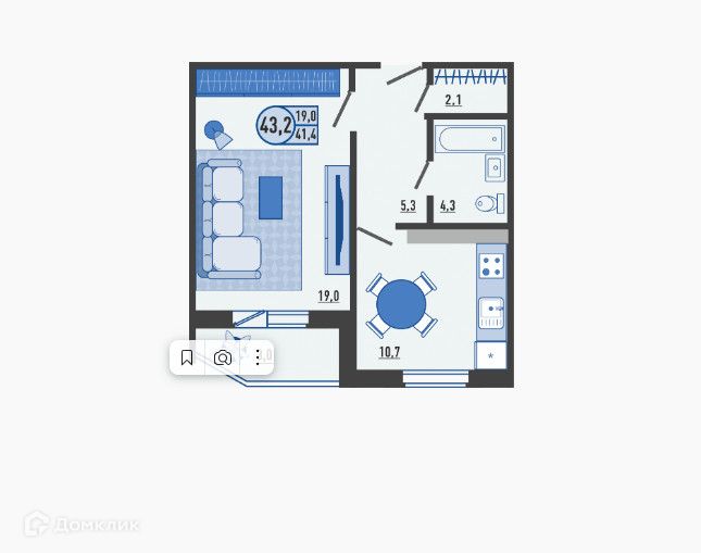 Продаётся 1-комнатная квартира, 41.6 м²