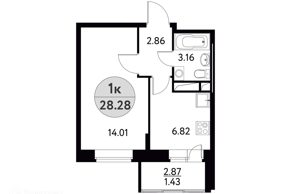 Продаётся 1-комнатная квартира, 28.28 м²