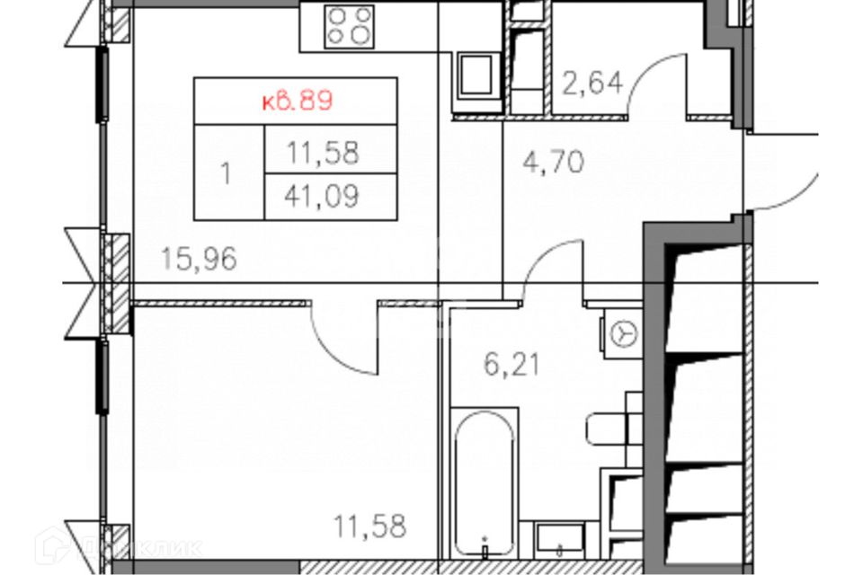 Продаётся 2-комнатная квартира, 41.1 м²