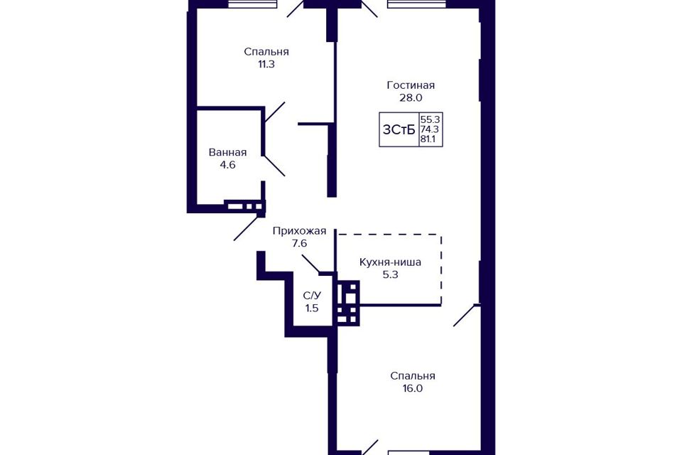 Продаётся студия, 74 м²